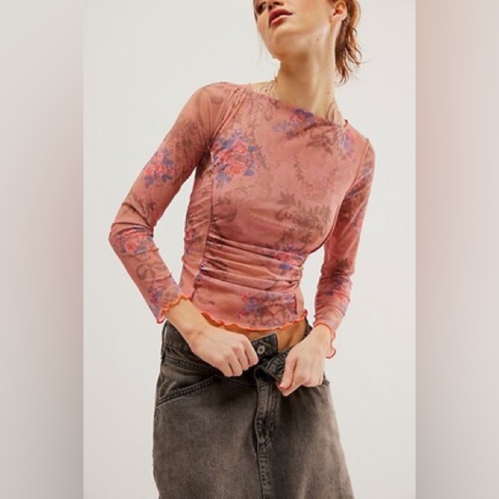 Free People Pink Fitted Ruched Blouse
